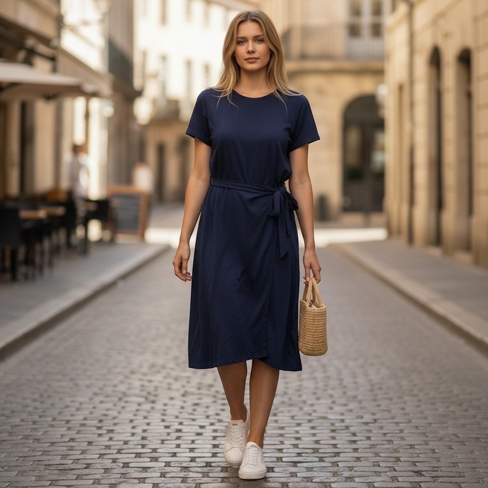 NWT Threads 4 Thought Women Navy Blue Wrap Dress Asymmetrical XXL Travel Dress